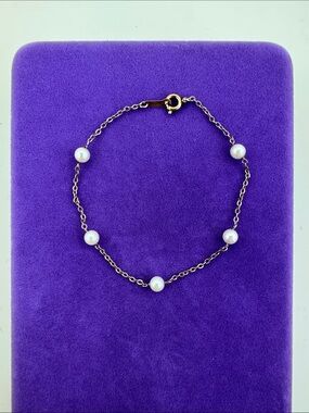 💛 Vintage Birks 14k Gold Filled Pearl Station Chain Bracelet | Mid Century